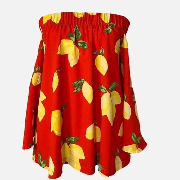 Mud Pie Tops - Mud‎ Pie Red Off Shoulder Blouse with Lemon Print